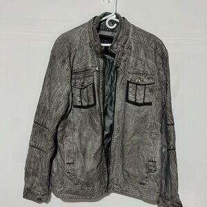 Grey Buckle Black Leather Jacket Large Vintage